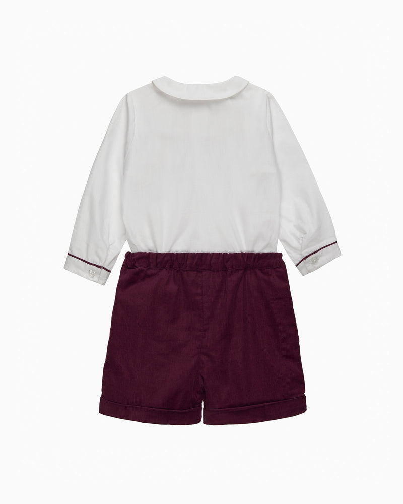 Trotters Heritage Set The Rupert Smocked Set in White/Burgundy