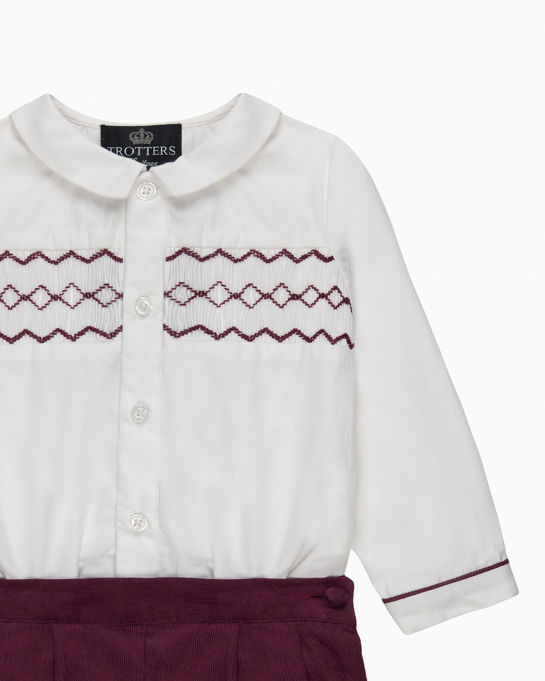 Trotters Heritage Set The Rupert Smocked Set in White/Burgundy