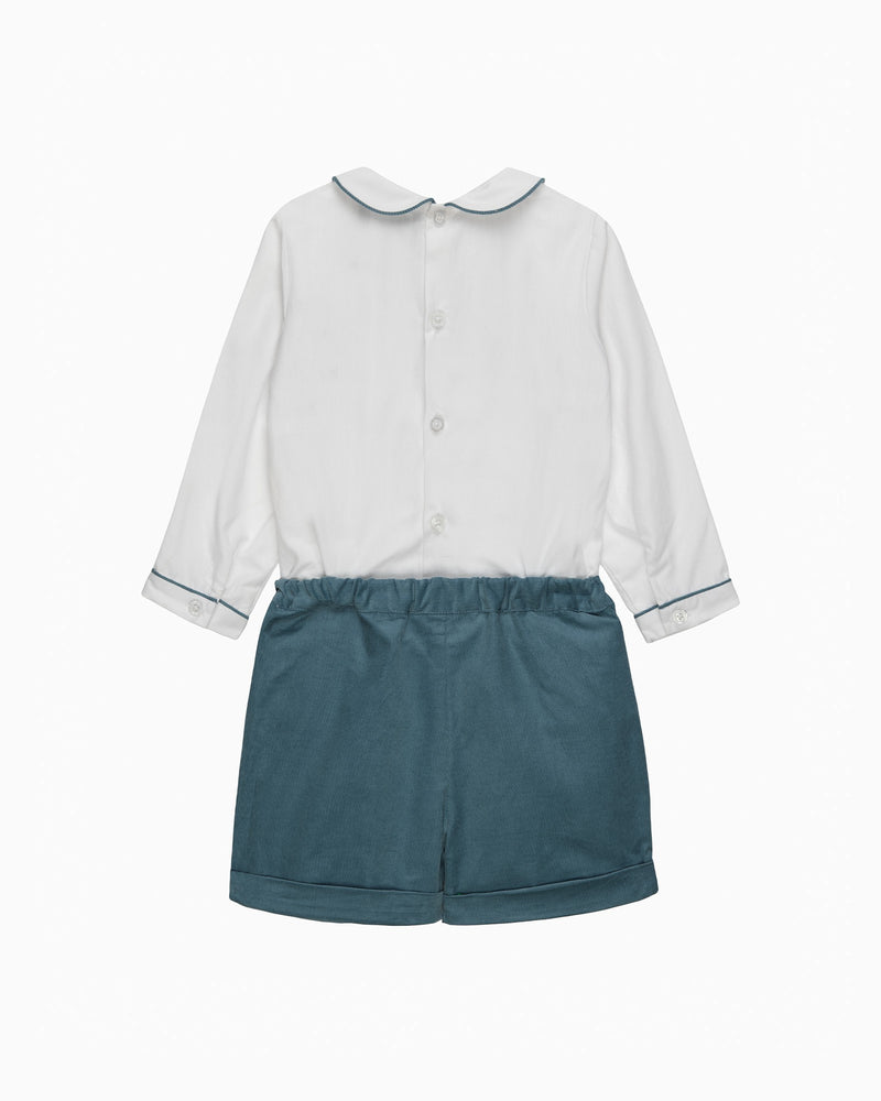 Trotters Heritage Set The Rupert Smocked Set in White/French Blue