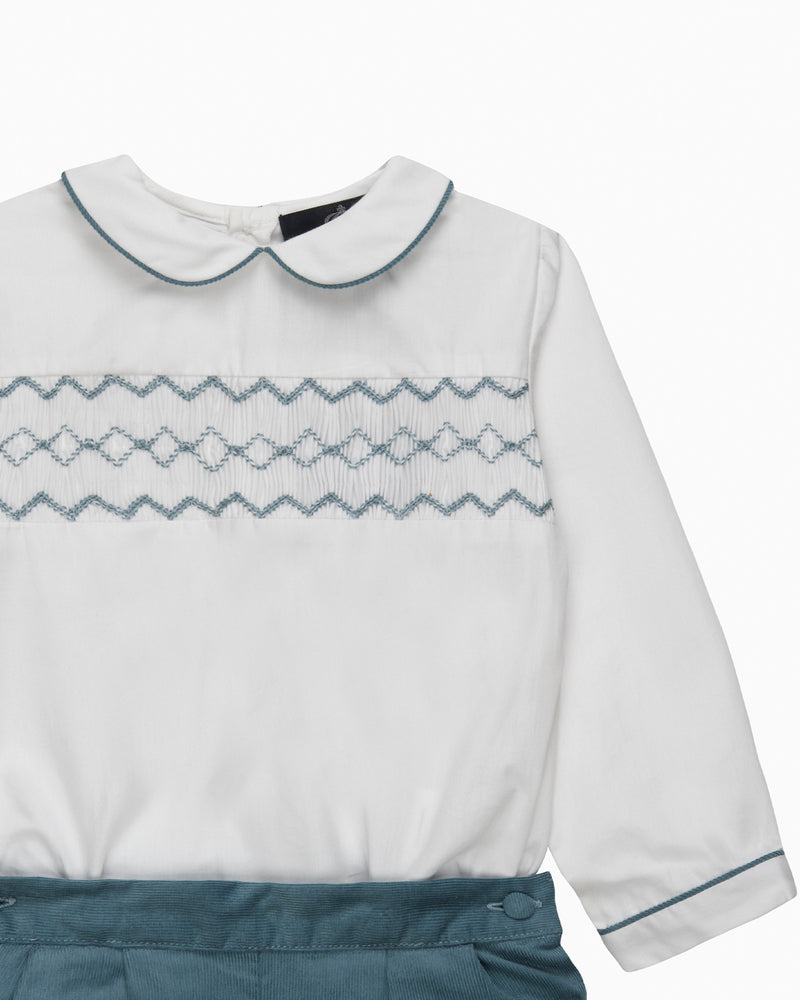 Trotters Heritage Set The Rupert Smocked Set in White/French Blue