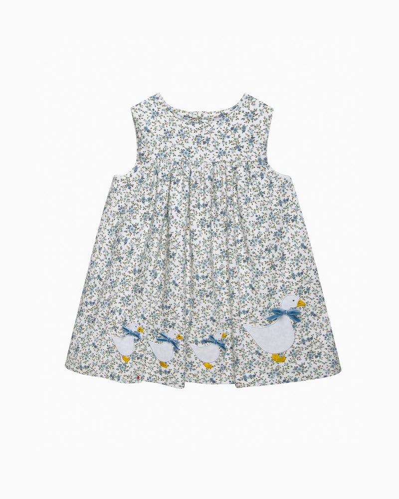 Confiture Dress Baby Cord Ditsy Floral Duck Pinafore in Blue