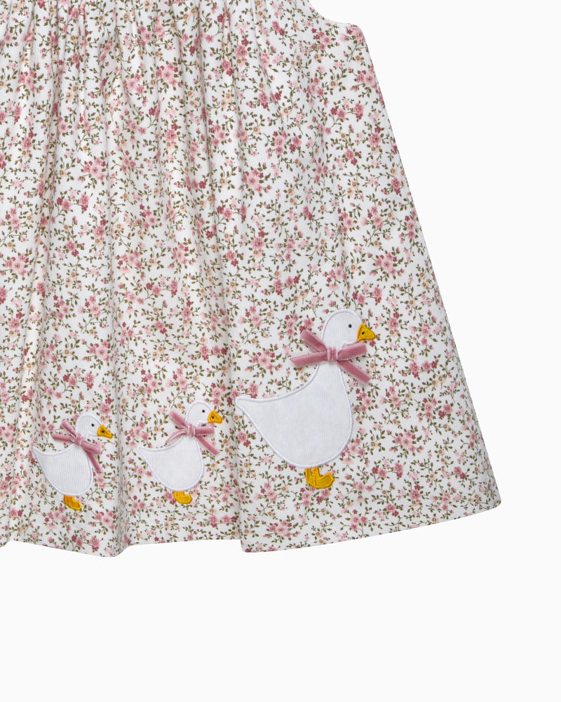 Confiture Dress Baby Cord Ditsy Floral Duck Pinafore in Pink