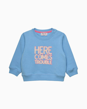 Confiture Sweatshirt Baby Here Comes Trouble Sweatshirt in Blue/Pink