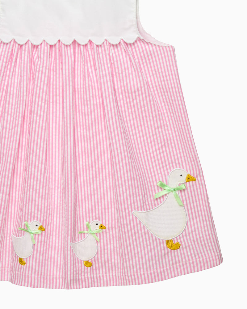 Confiture Dress Baby Pinafore Duck Dress in Bright Pink Stripe