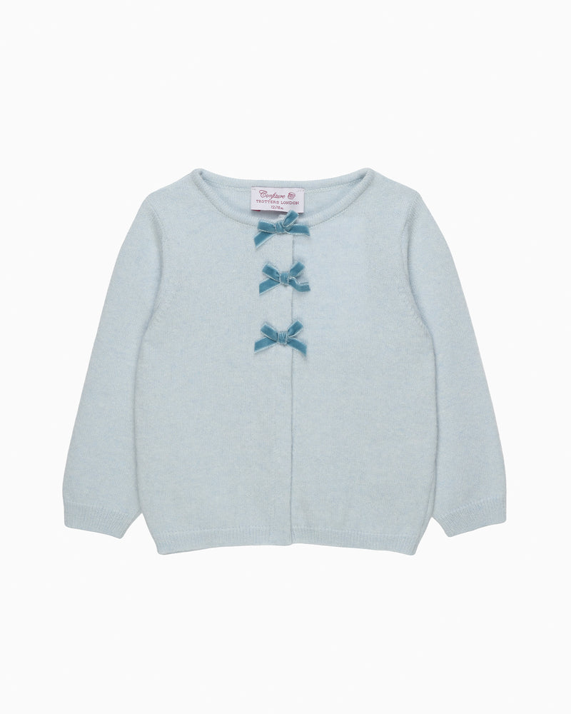Confiture Cardigan Baby Velvet Bow Cardigan in Pale Blue