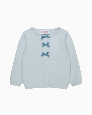 Confiture Cardigan Baby Velvet Bow Cardigan in Pale Blue