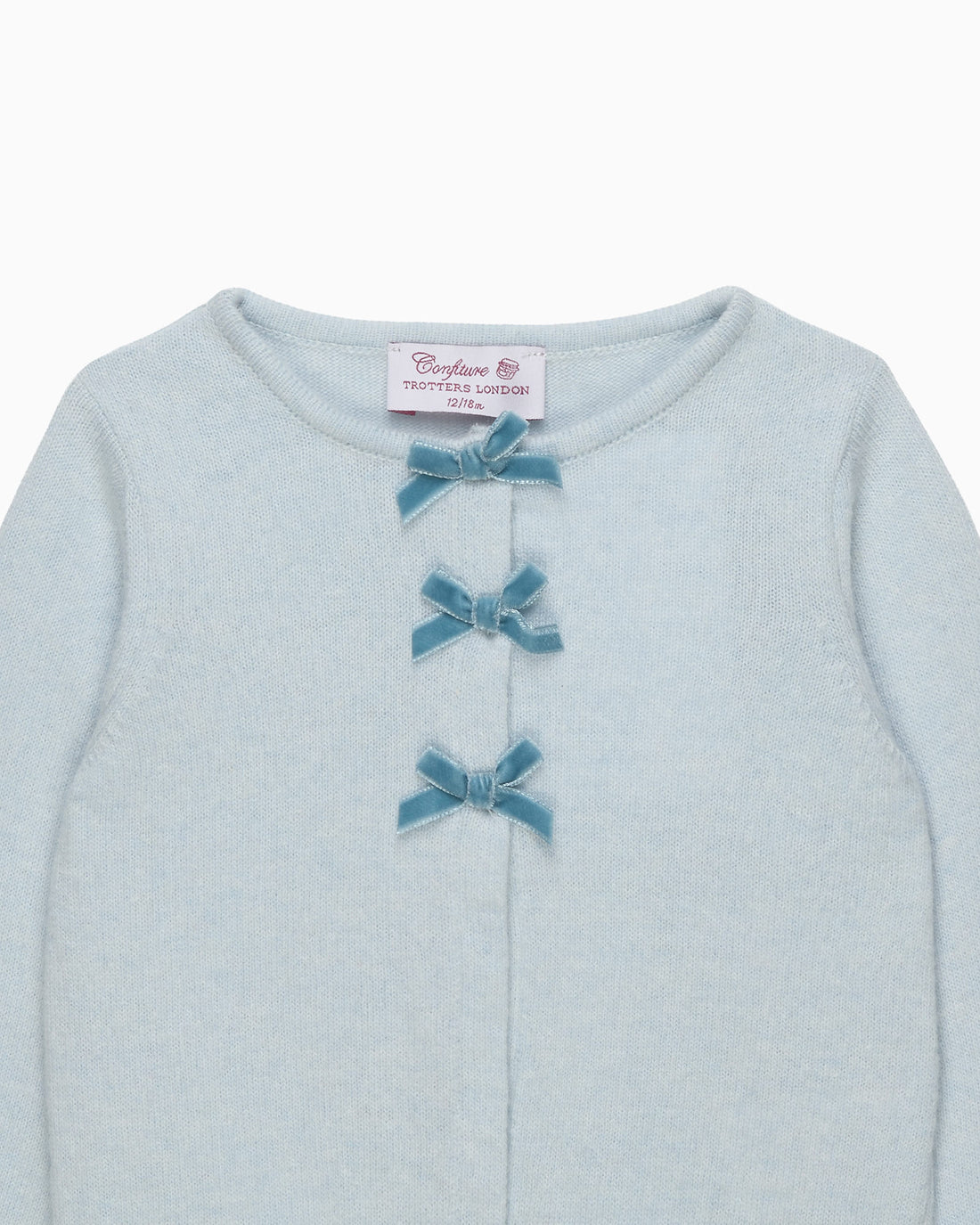 Confiture Cardigan Baby Velvet Bow Cardigan in Pale Blue