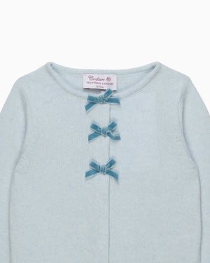 Confiture Cardigan Baby Velvet Bow Cardigan in Pale Blue