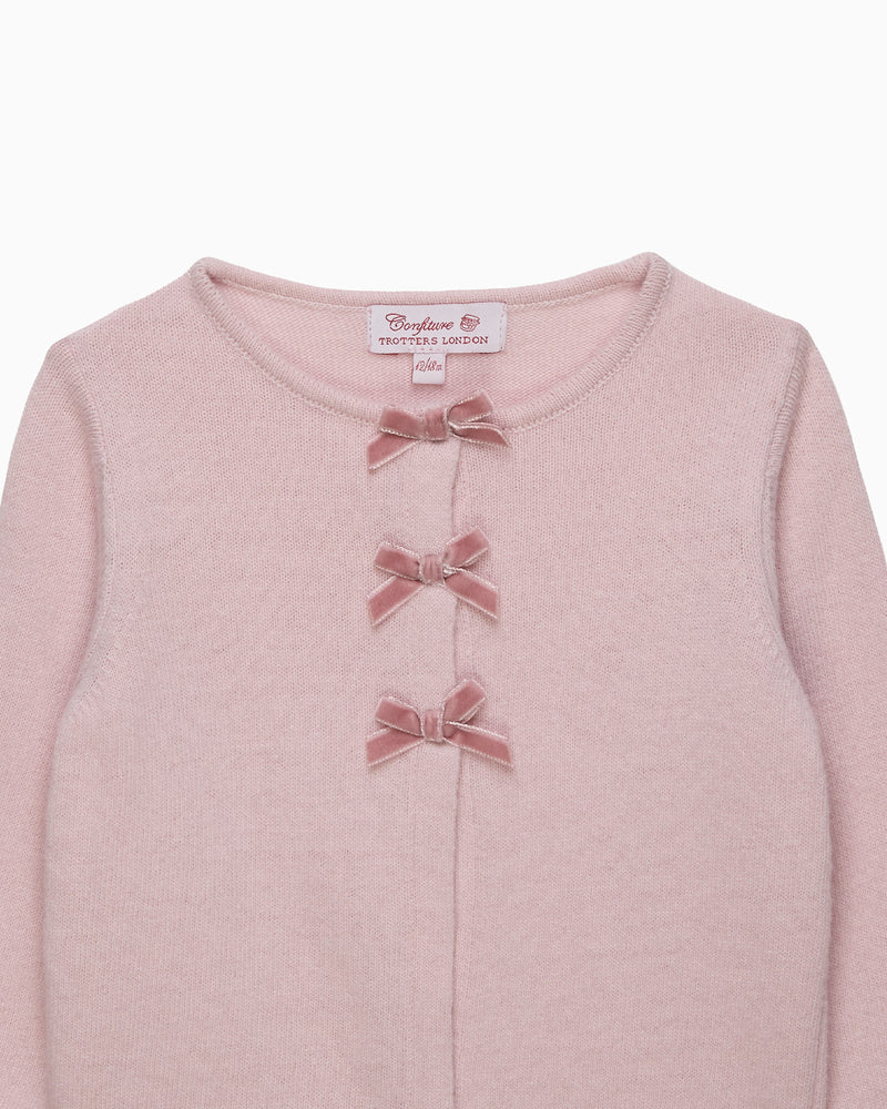 Confiture Cardigan Baby Velvet Bow Cardigan in Pink