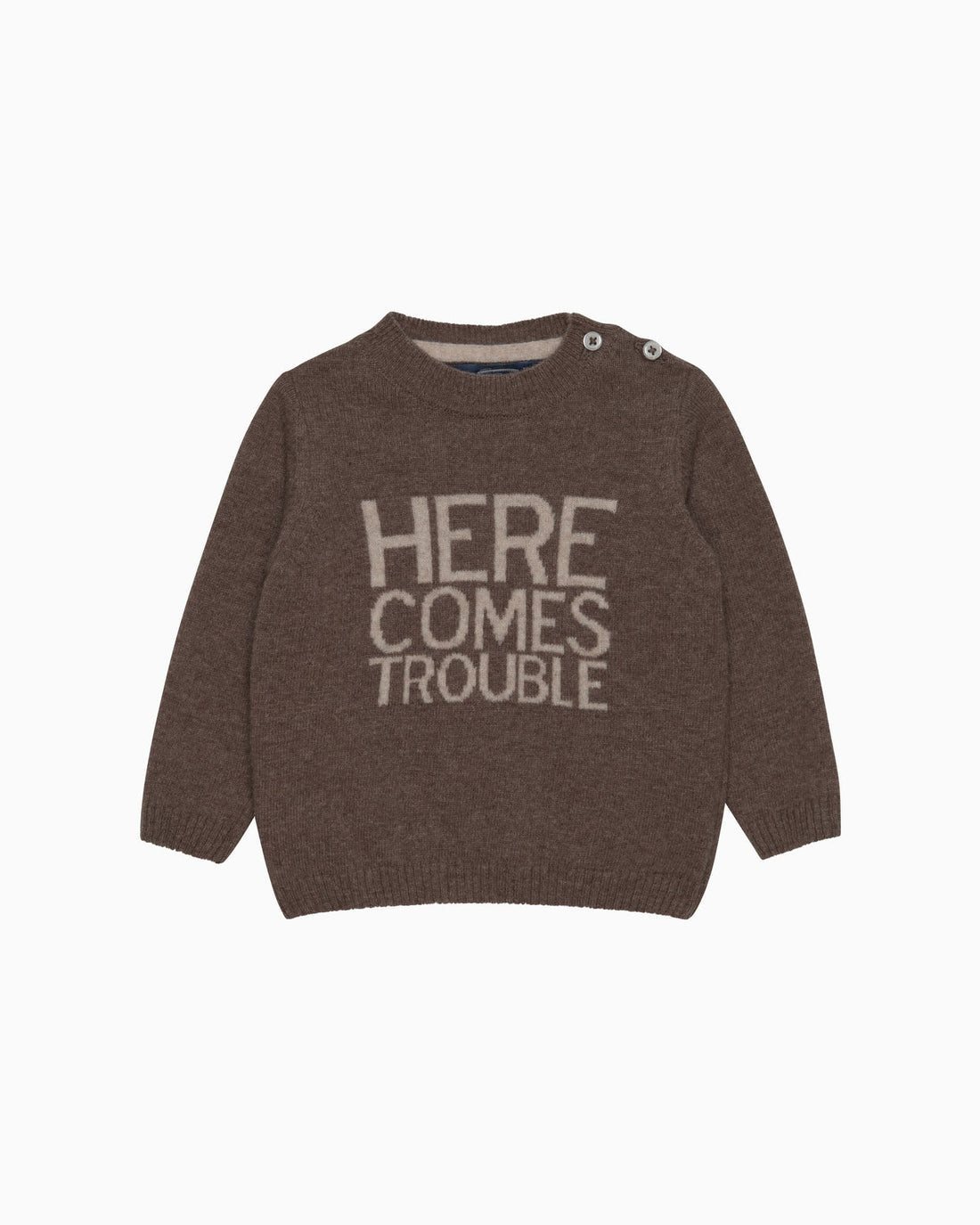 Chelsea Clothing Company Jumper Baby Here Comes Trouble Jumper in Brown Marl