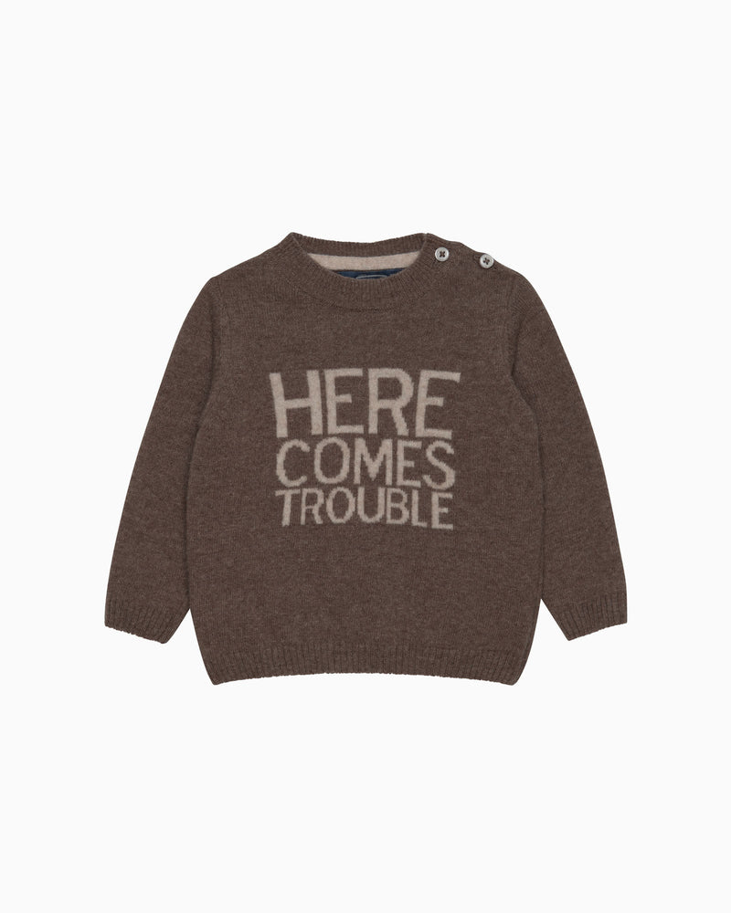 Chelsea Clothing Company Jumper Baby Here Comes Trouble Jumper in Brown Marl