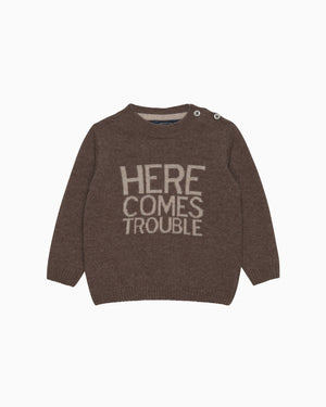 Chelsea Clothing Company Jumper Baby Here Comes Trouble Jumper in Brown Marl