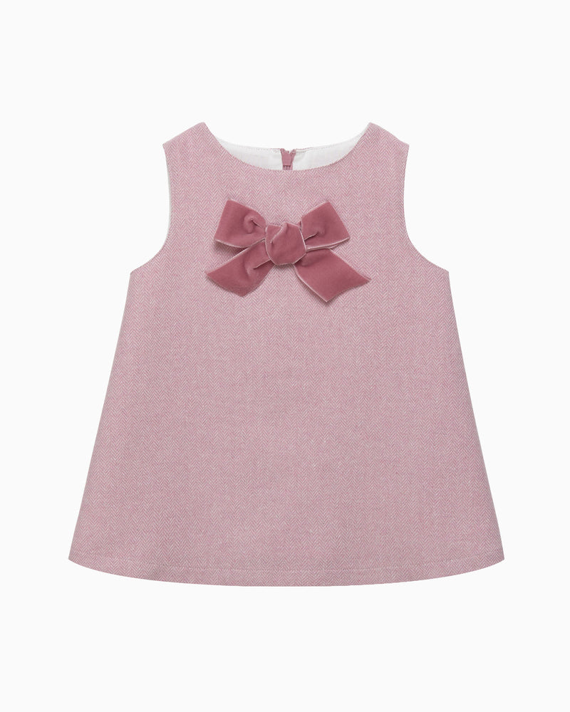 Confiture Dress Baby Georgina Bow Dress in Pink Herringbone