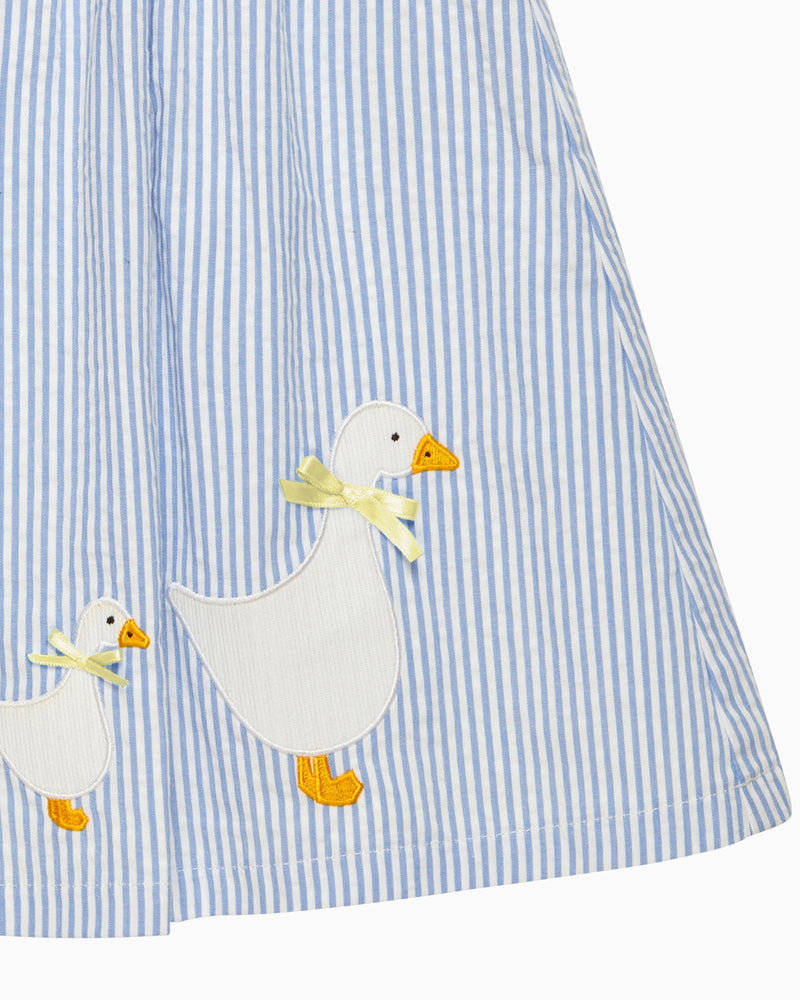 Confiture Dress Baby Duck Pinafore in Blue Stripe