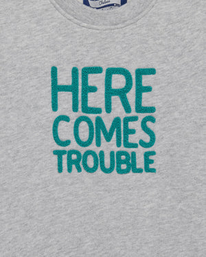 Chelsea Clothing Company Sweatshirt Baby Here Comes Trouble Sweatshirt in Grey/Green