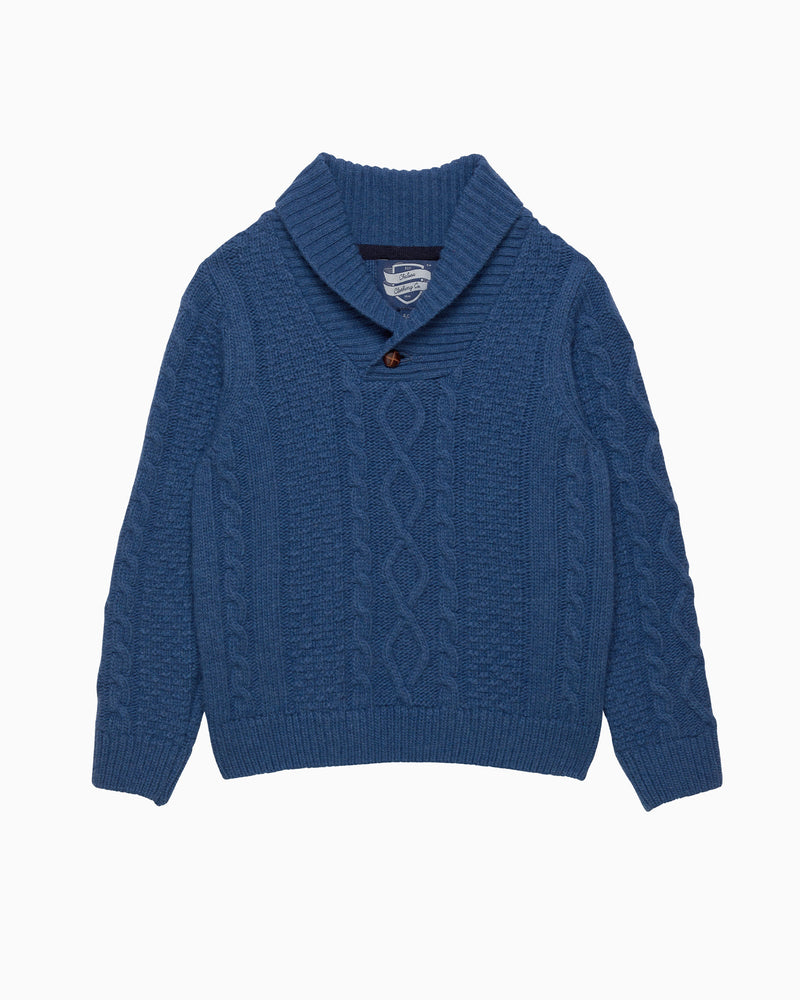 Chelsea Clothing Company Jumper Finn Shawl Collar Jumper in Denim Blue Marl
