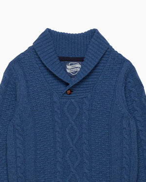 Chelsea Clothing Company Jumper Finn Shawl Collar Jumper in Denim Blue Marl