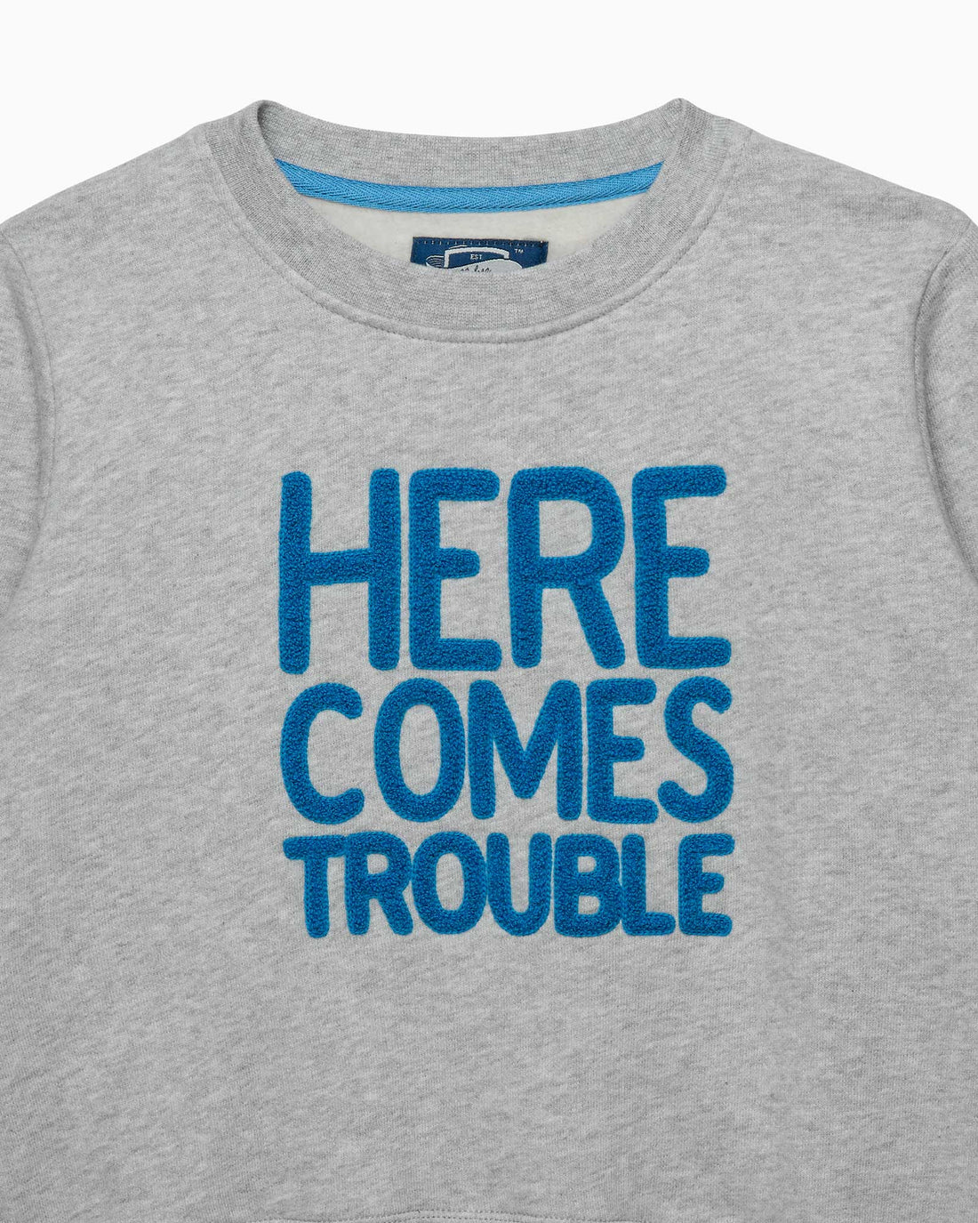 Chelsea Clothing Company Sweatshirt Here Comes Trouble Sweatshirt in Grey Marl