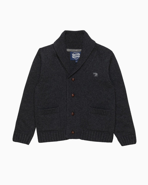 Stanley Shawl Collar Cardigan in Charcoal Trotters London