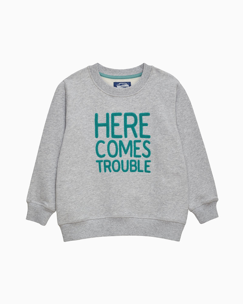 Chelsea Clothing Company Sweatshirt Here Comes Trouble Sweatshirt in Grey/Green