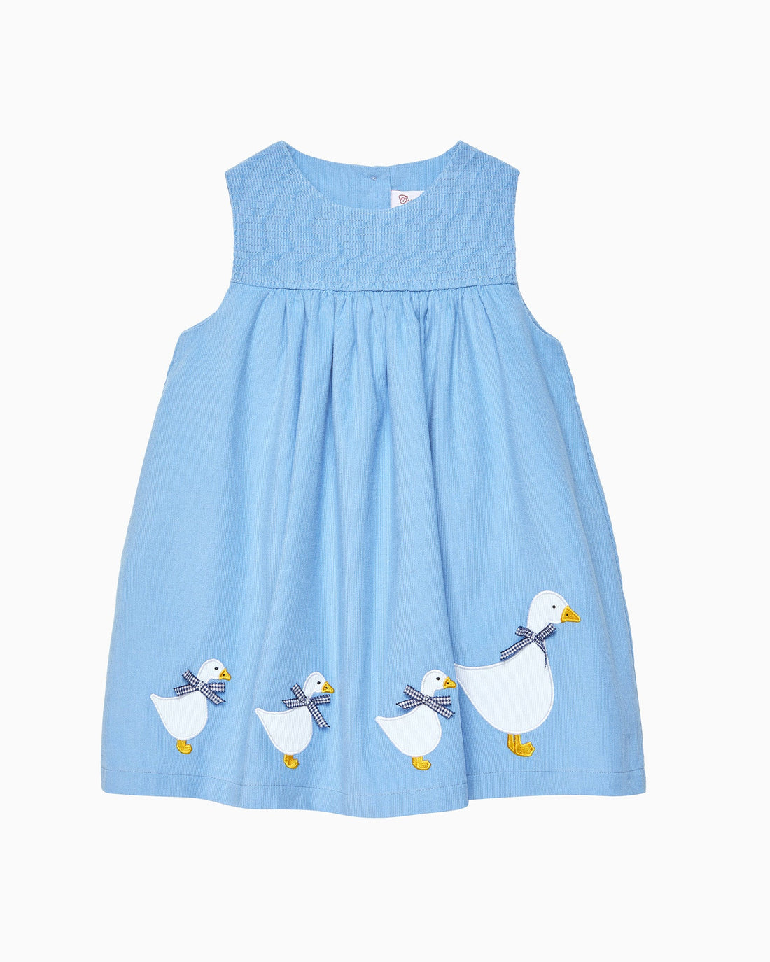 Confiture Dress Baby Duck Smocked Pinafore in Blue Cord