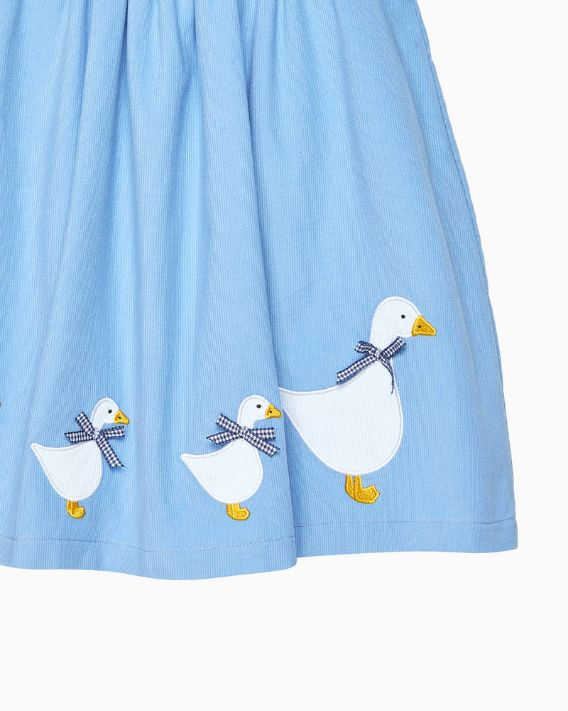 Confiture Dress Baby Duck Smocked Pinafore in Blue Cord