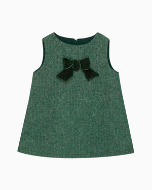 Confiture Dress Baby Georgina Bow Dress in Green Herringbone