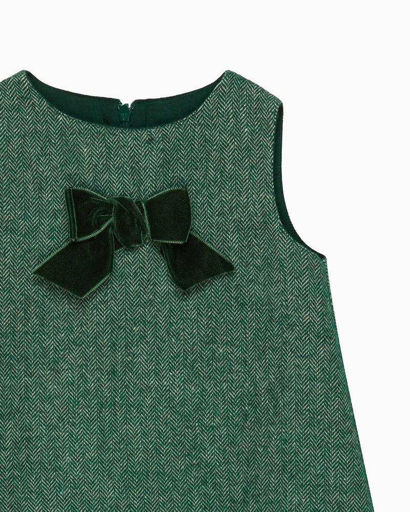 Confiture Dress Baby Georgina Bow Dress in Green Herringbone