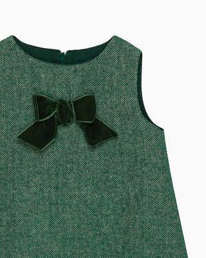 Confiture Dress Baby Georgina Bow Dress in Green Herringbone