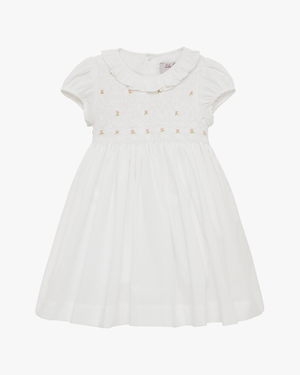 Baby Willow Rose Hand Smocked Dress in White