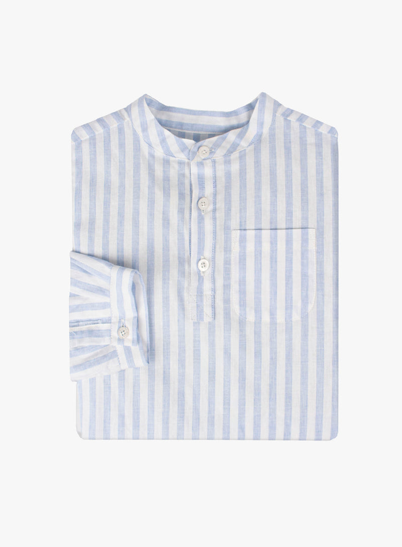 Thomas Brown Shirt Oscar Shirt in Pale Blue Stripe