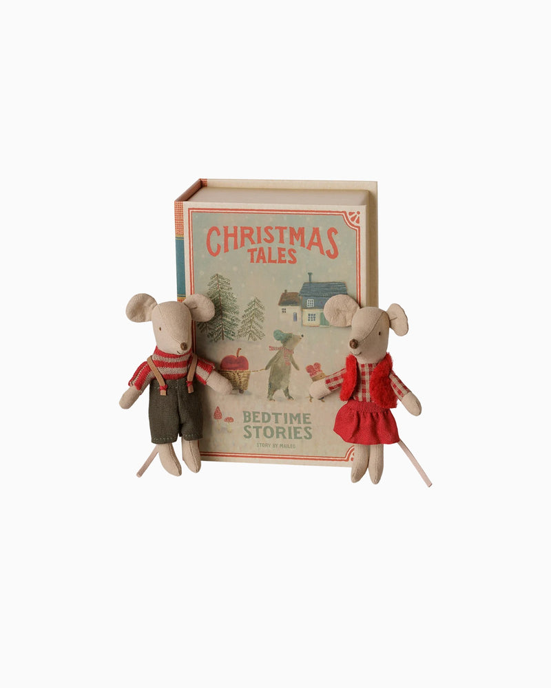 Maileg Soft Toys Maileg Chrsitmas Twin Mice, Little Sister and Brother in Book