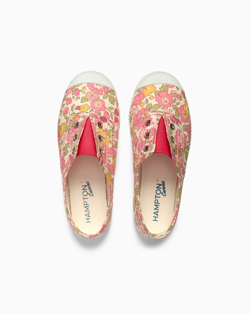Hampton Canvas Canvas Shoes Hampton Canvas Plum Print Plimsolls in Peach Sparkle Betsy
