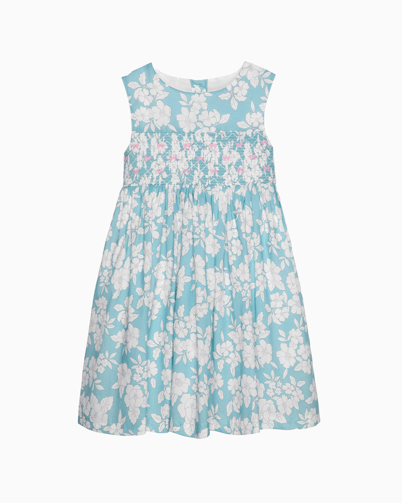 Confiture Dress Molly Smocked Pinafore Dress in Teal Floral
