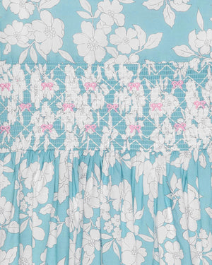 Confiture Dress Molly Smocked Pinafore Dress in Teal Floral