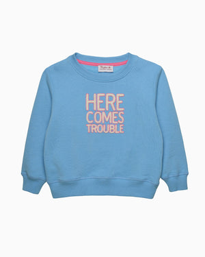 Confiture Sweatshirt Women's Here Comes Trouble Sweatshirt in Blue/Pink