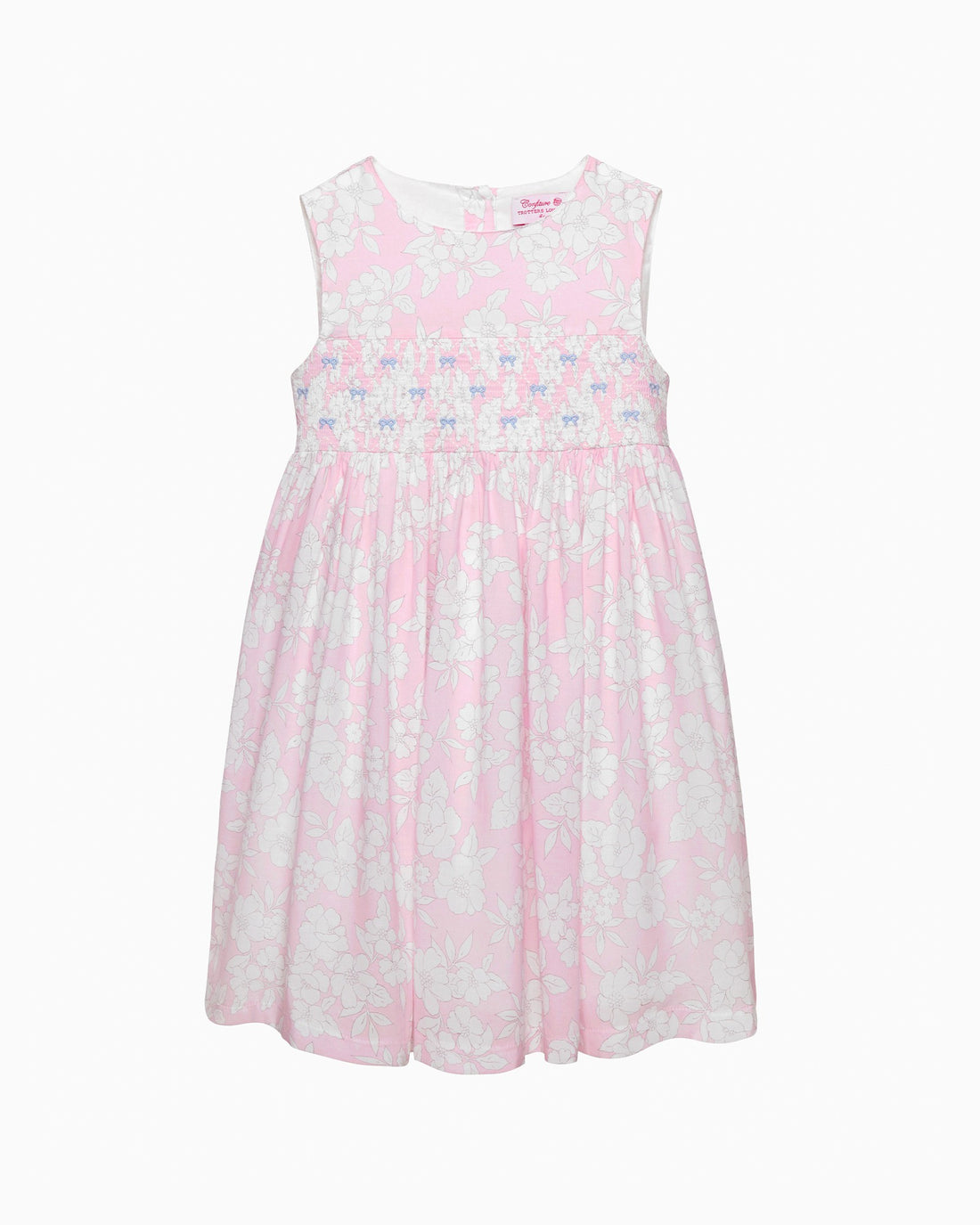 Confiture Dress Molly Smocked Pinafore Dress in Pale Pink Floral