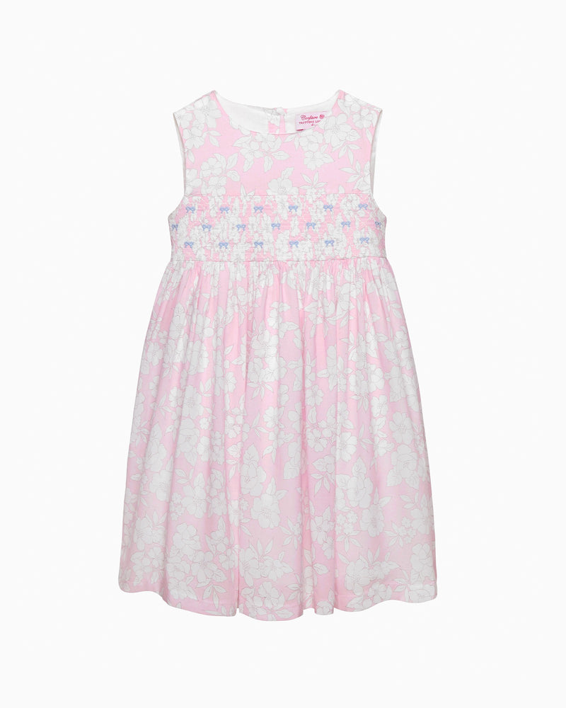 Confiture Dress Molly Smocked Pinafore Dress in Pale Pink Floral