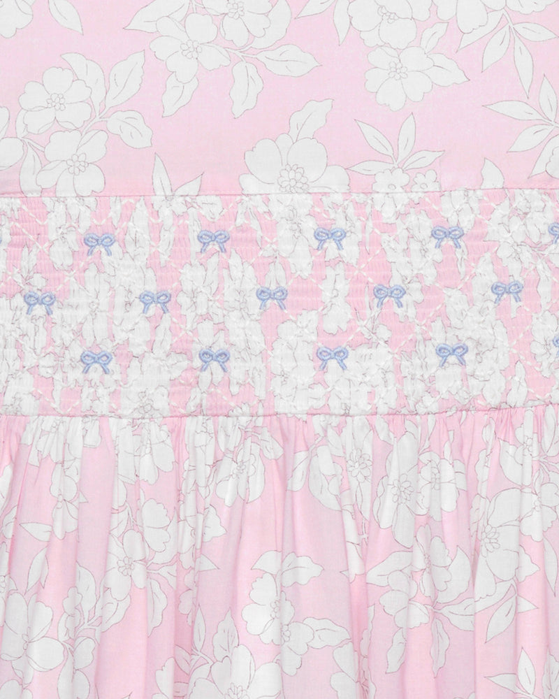 Confiture Dress Molly Smocked Pinafore Dress in Pale Pink Floral