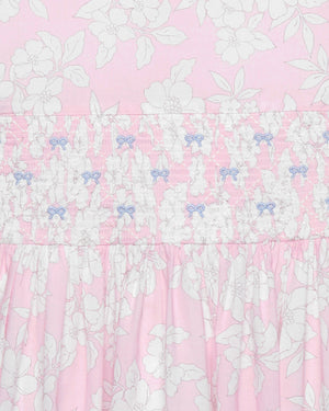 Confiture Dress Molly Smocked Pinafore Dress in Pale Pink Floral
