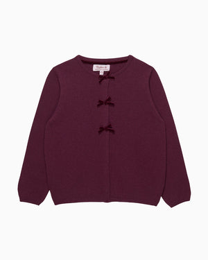 Confiture Cardigan Velvet Bow Cardigan in Claret