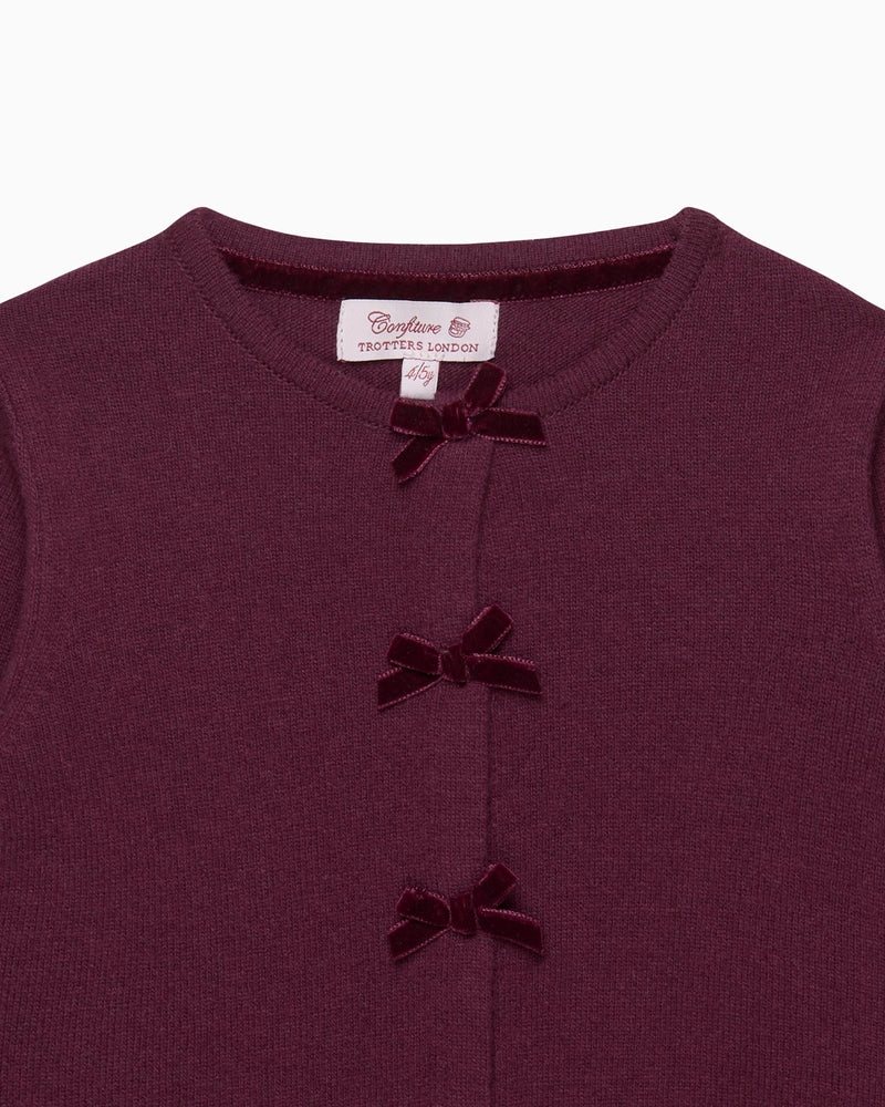 Confiture Cardigan Velvet Bow Cardigan in Claret