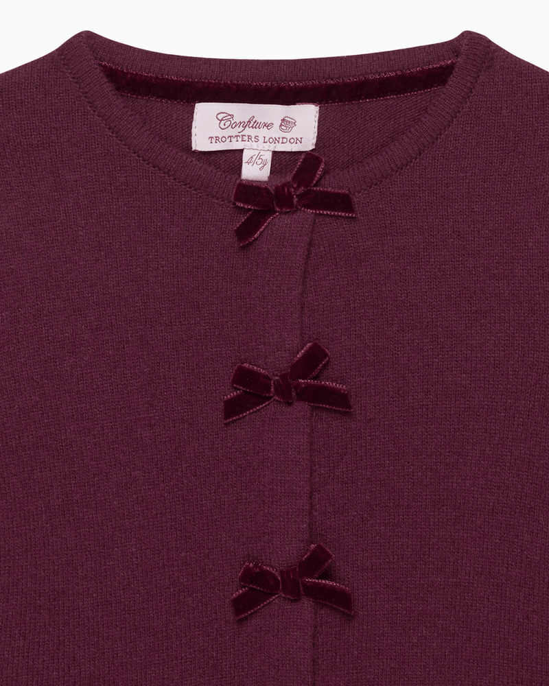 Confiture Cardigan Velvet Bow Cardigan in Claret