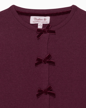 Confiture Cardigan Velvet Bow Cardigan in Claret