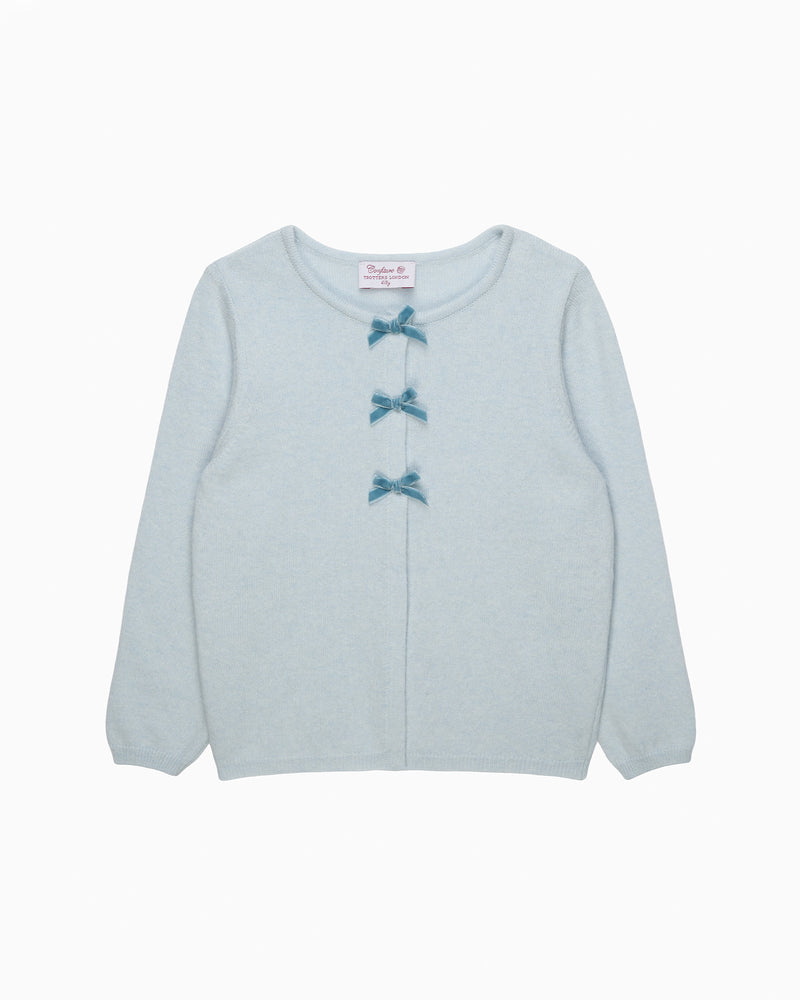 Confiture Cardigan Velvet Bow Cardigan in Pale Blue