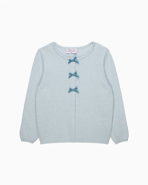 Confiture Cardigan Velvet Bow Cardigan in Pale Blue