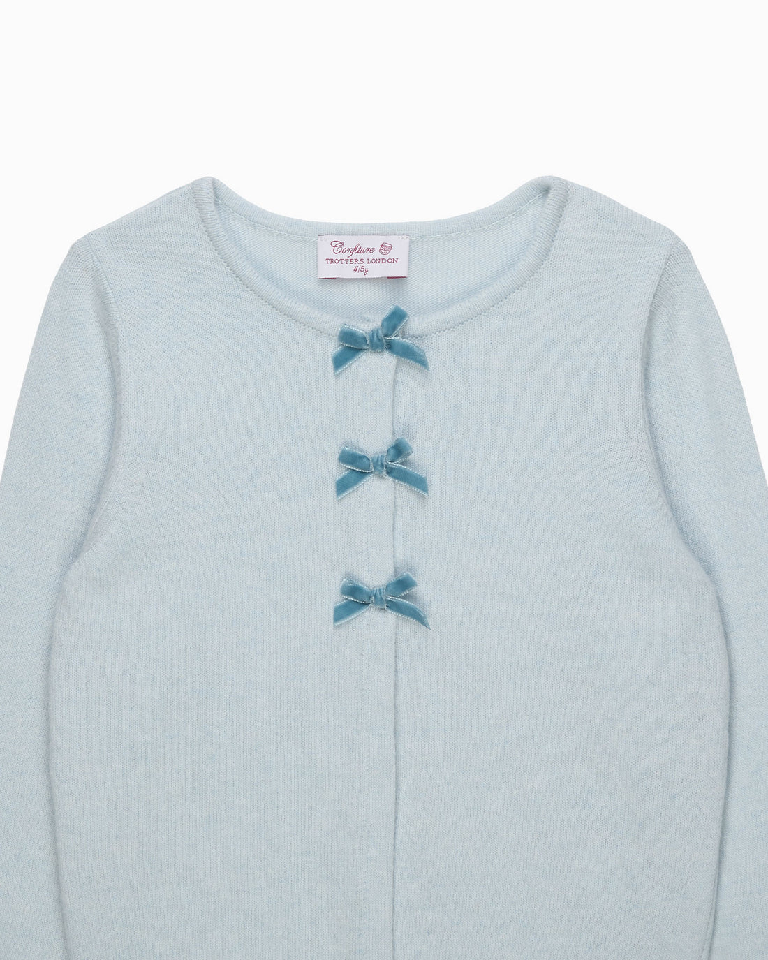 Confiture Cardigan Velvet Bow Cardigan in Pale Blue