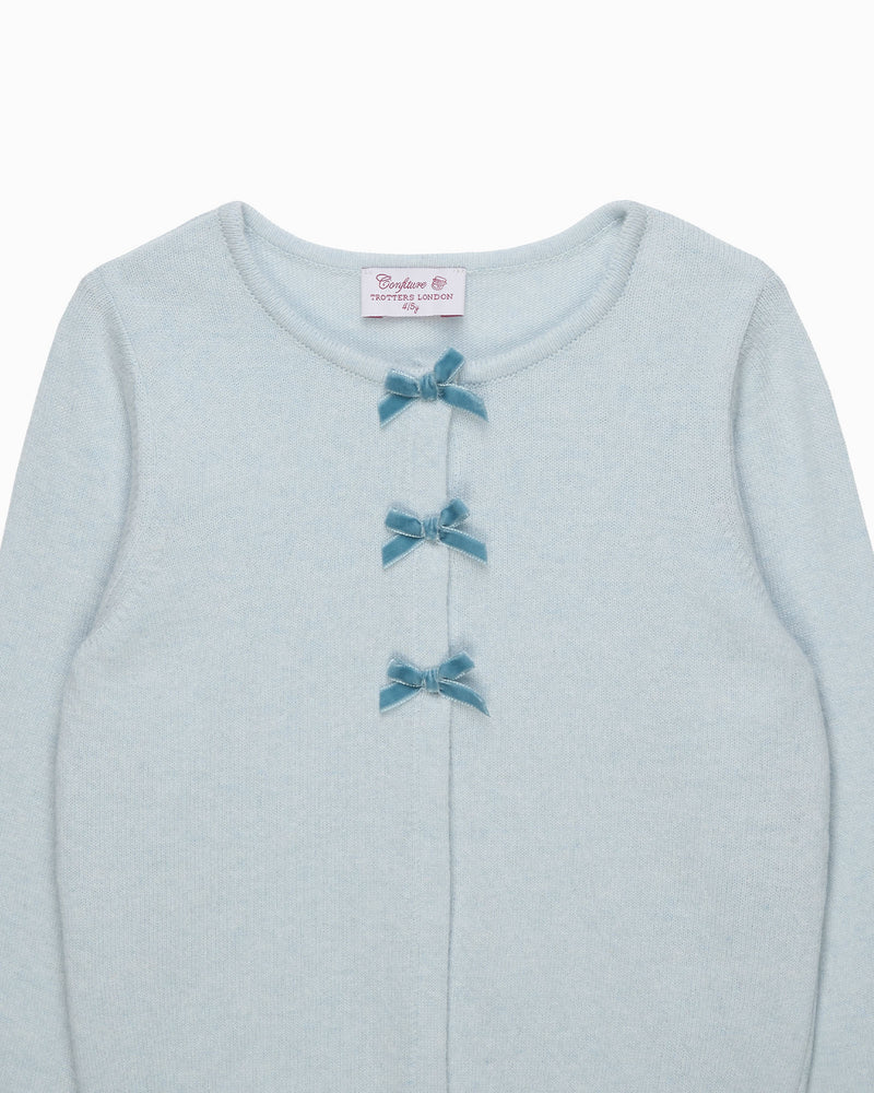 Confiture Cardigan Velvet Bow Cardigan in Pale Blue