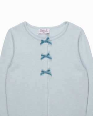 Confiture Cardigan Velvet Bow Cardigan in Pale Blue