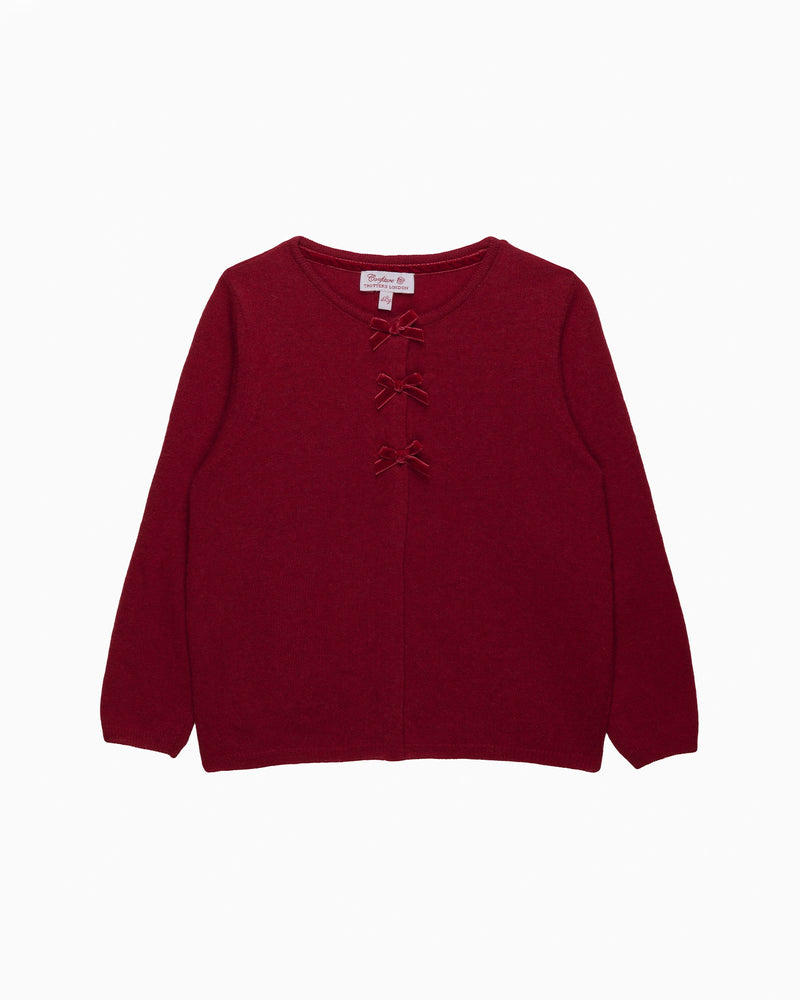 Confiture Cardigan Velvet Bow Cardigan in Red